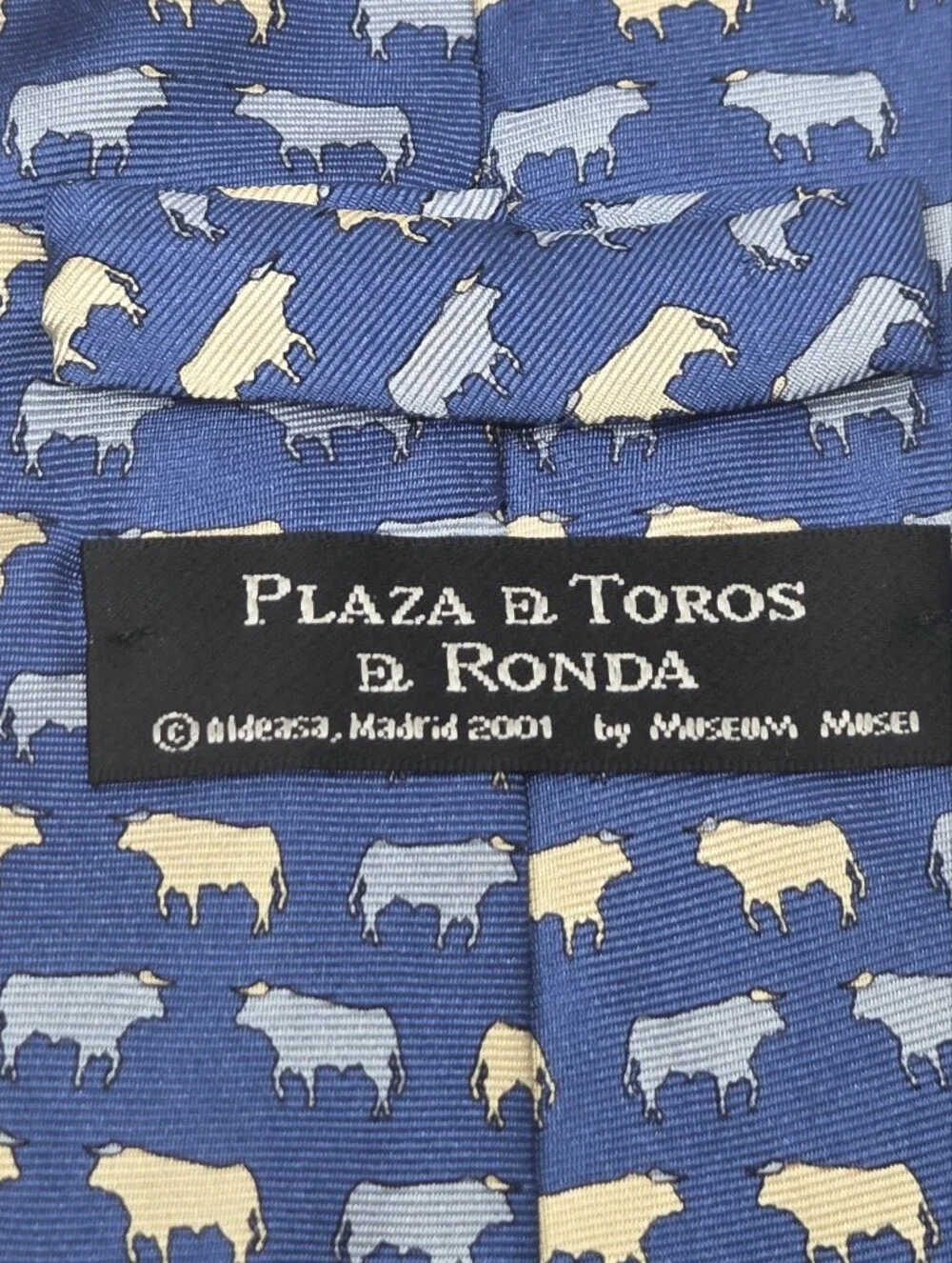 Museum Musei Madrid Mens Blue 100% Silk Running With The Bulls Animal Print Tie